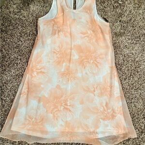 Peach Floral Trapeze Lined Dress
